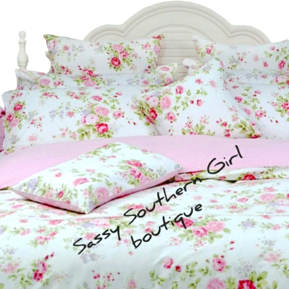 ⭐🆕 Shabby cottage white rose floral cotton duvet cover set